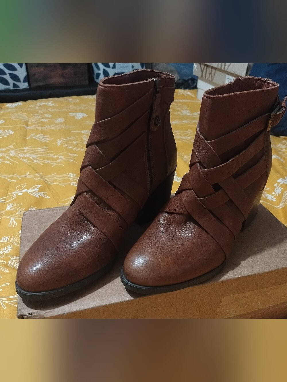 Fabianelli Made in Italy Brown Leather Strappy Ankle Boots Block Heel 38/7.5-8